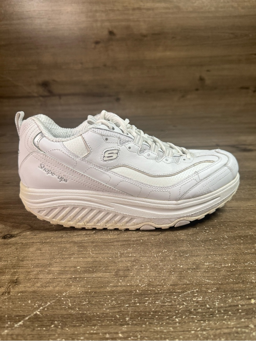Skechers Shape Ups 11800 Womens 9.5 White Silver Leather Toning Walking Shoes